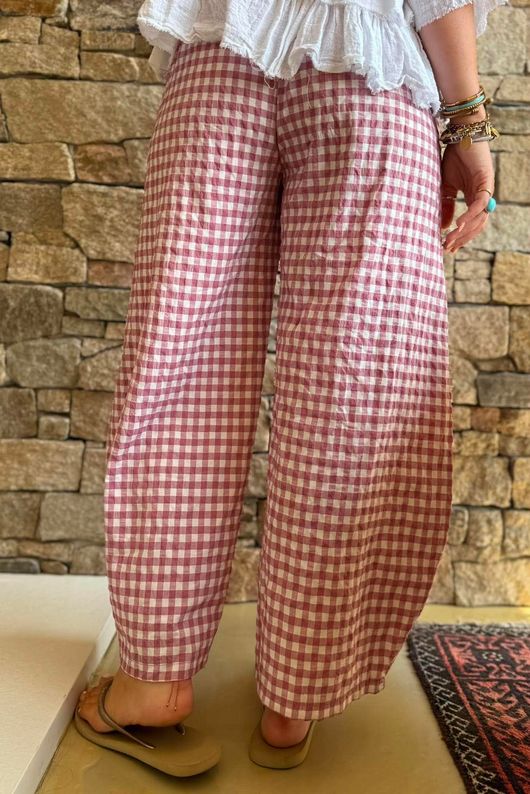 Nonni Gingham Relaxed Barrel Pant Indian Pink